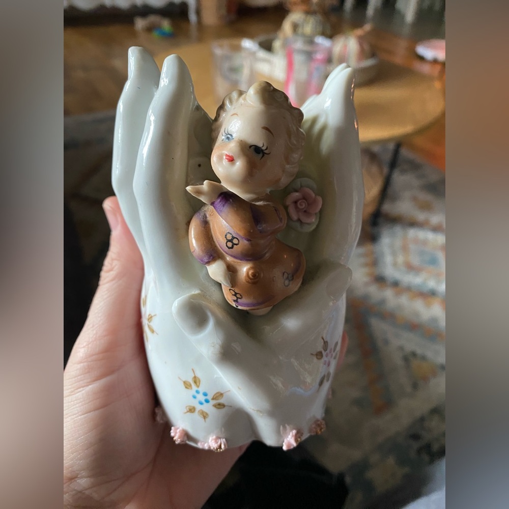 Vintage Ceramic Vase with Cherub